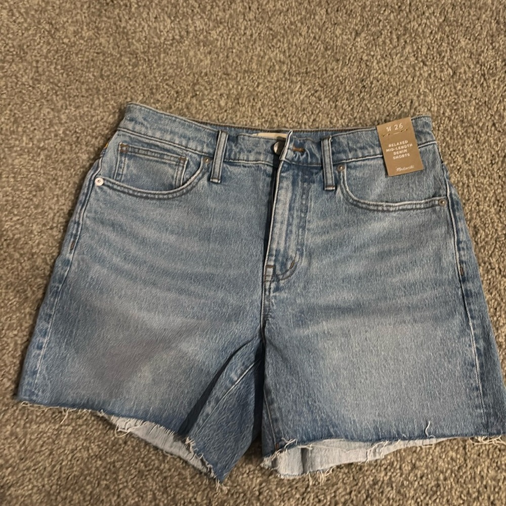 Madewell pride jean shorts. Relaxed mid-length